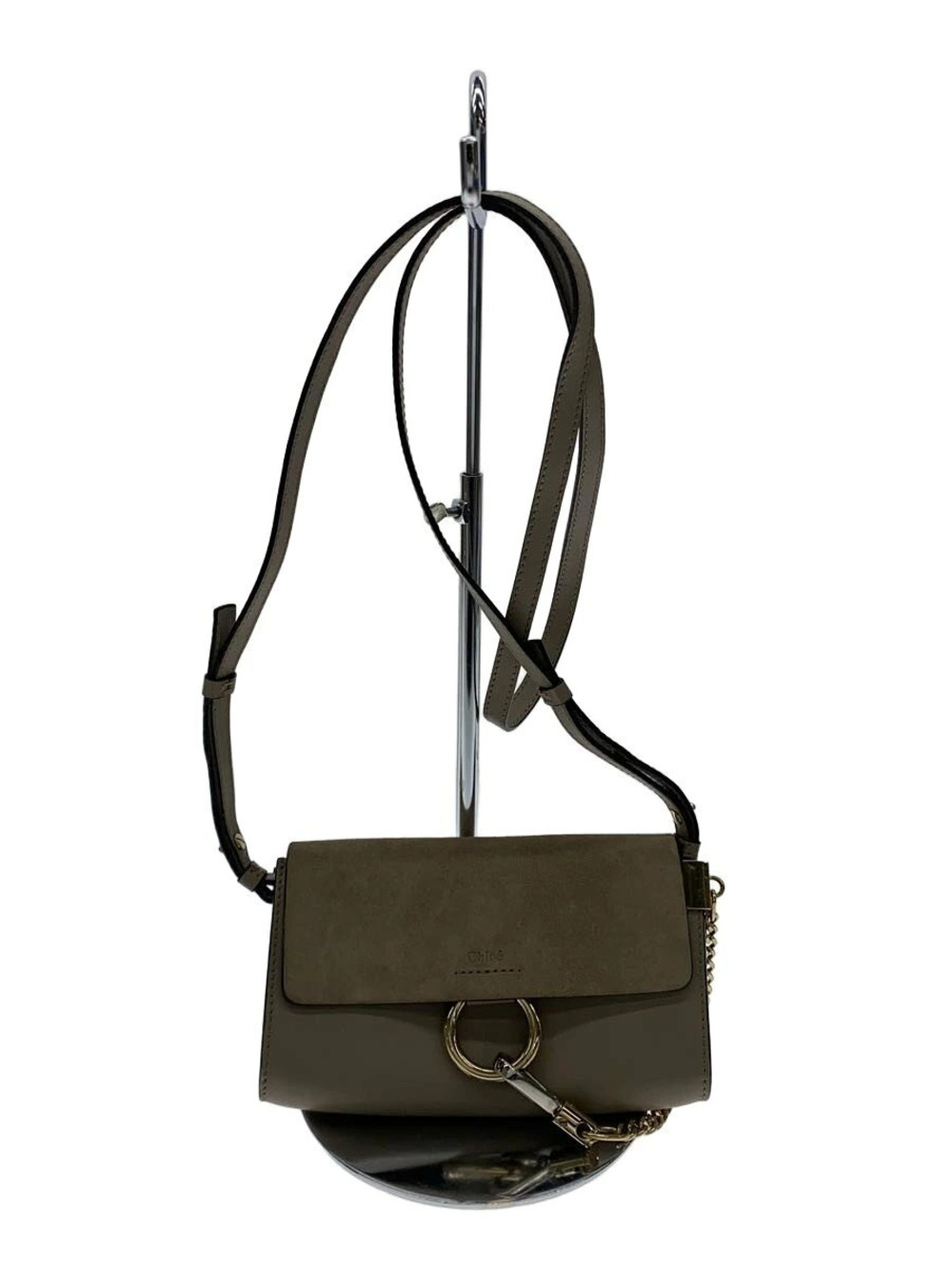 Chloe Faye shoulder bag taupe Gray leather distinctive ring chain Bag